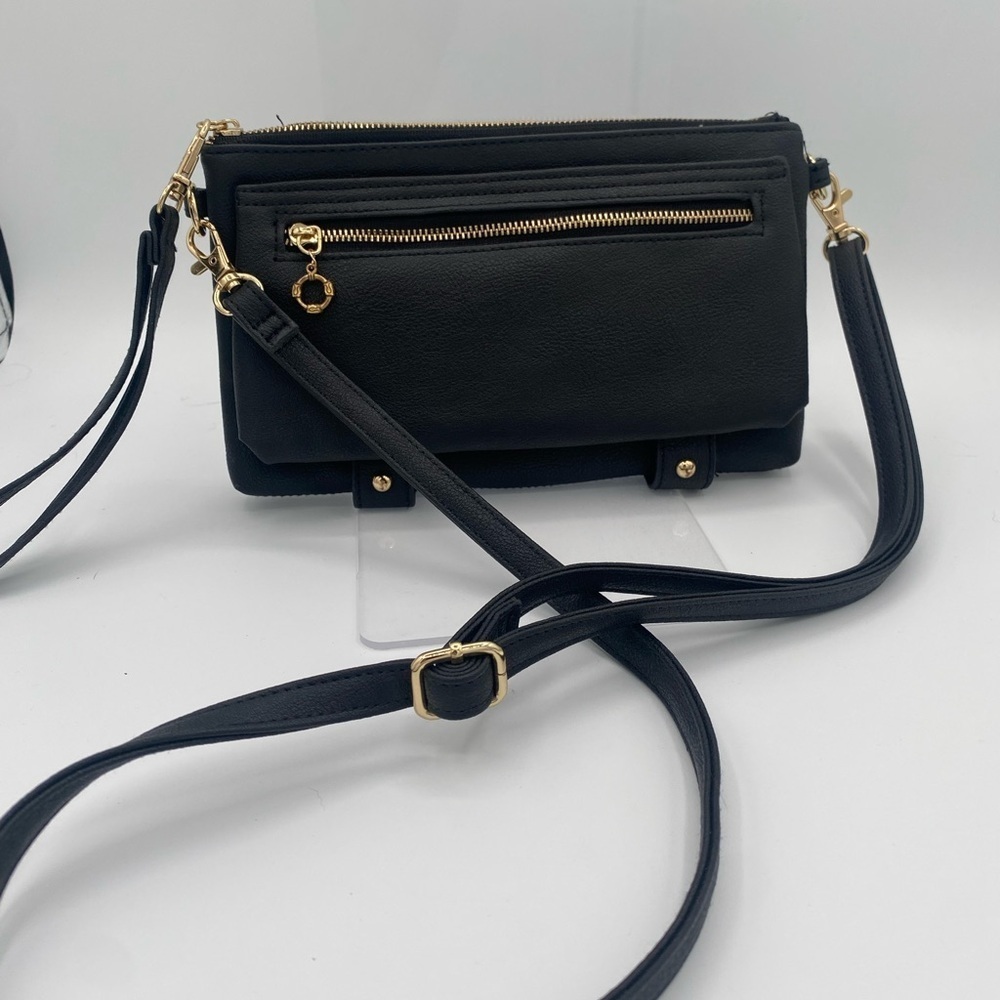 Black Crossbody Bag with Gold Accents